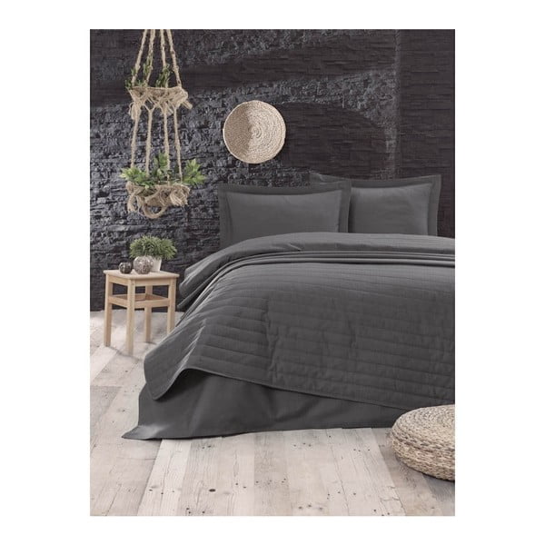 Ciemnoszara pikowana narzuta na łóżko dwuosobowe 220x240 cm Monart – Mijolnir