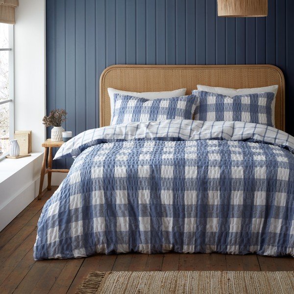 Niebieska flanelowa pościel dwuosobowa 200x200 cm Gingham Check – Catherine Lansfield