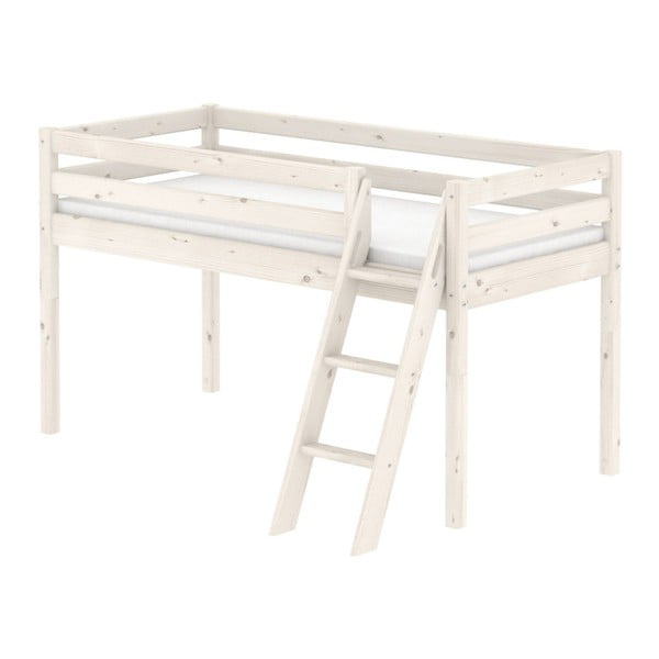 Białe łóżko średniej wielkości dziecięce z drewna sosnowego z drabinką Flexa Classic, 90x200 cm