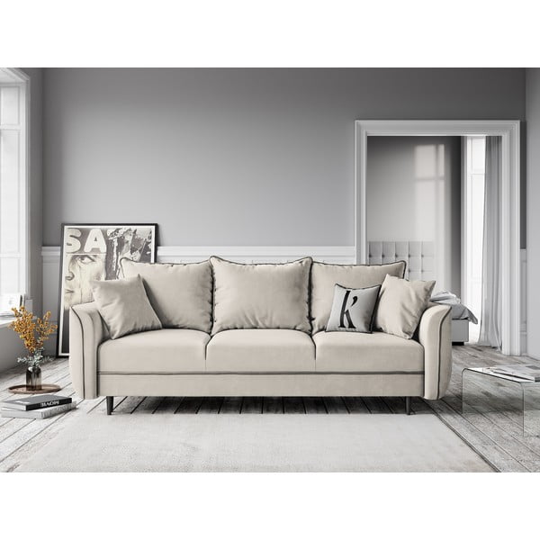 Beżowa aksamitna sofa rozkładana Kooko Home Basso-image-1