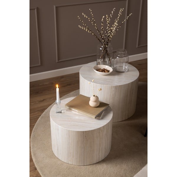 Beżowe okrągłe stoliki w dekorze kamienia zestaw 2 szt. ø 58 cm Dice – Actona-image-1