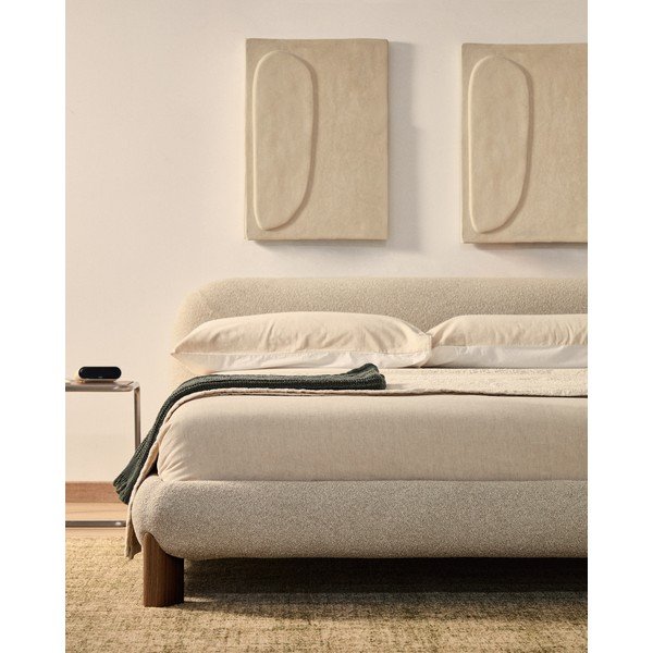 Beżowe tapicerowane łóżko dwuosobowe bez stelaża 180x200 cm Odina – Kave Home-image-3