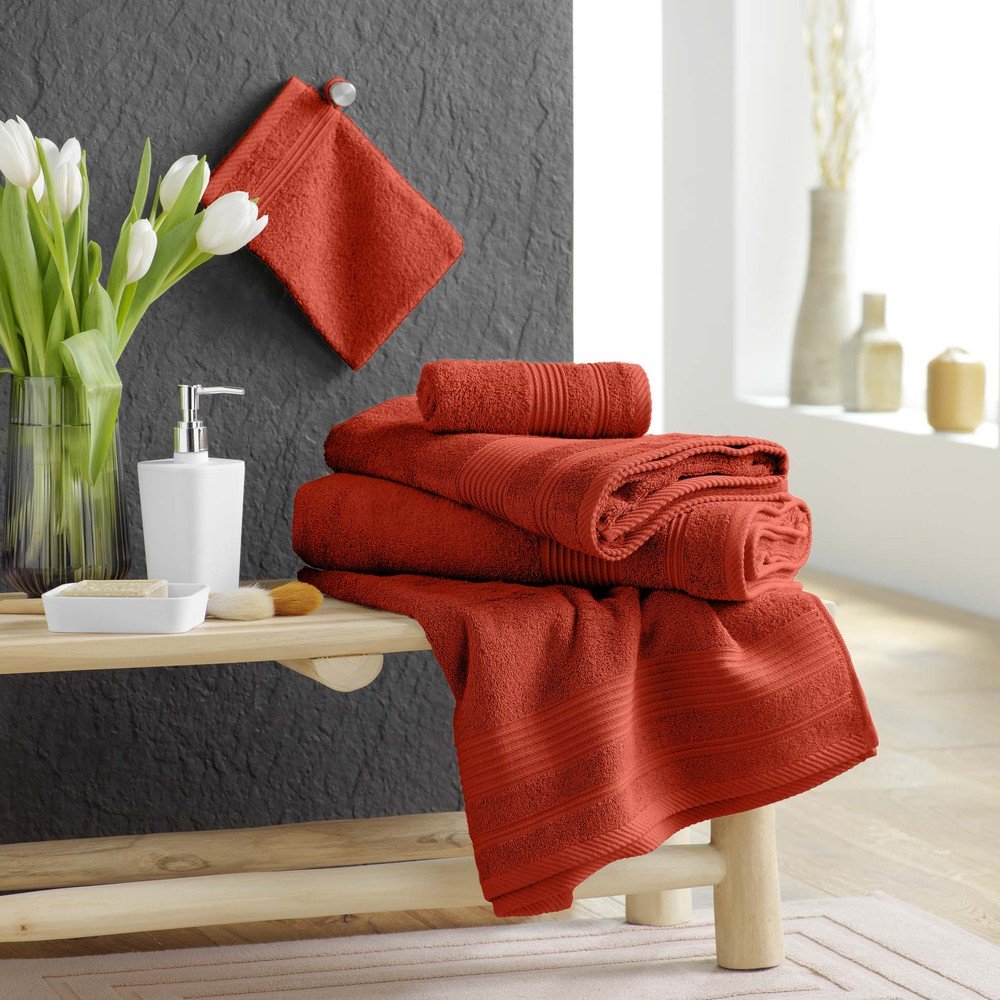 Ceglasty bawełniany ręcznik kąpielowy frotte 70x130 cm Tendresse – douceur d'intérieur (zdjęcie 4)