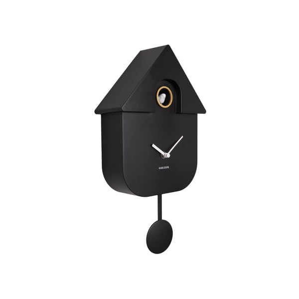 Czarny wahadłowy zegar ścienny Karlsson Modern Cuckoo, 21,5x41,5 cm-image-2