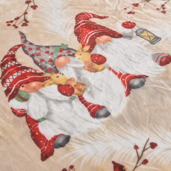Kremowy koc ze świątecznym motywem z mikropluszu 150x200 cm Goblin – My House-image-1