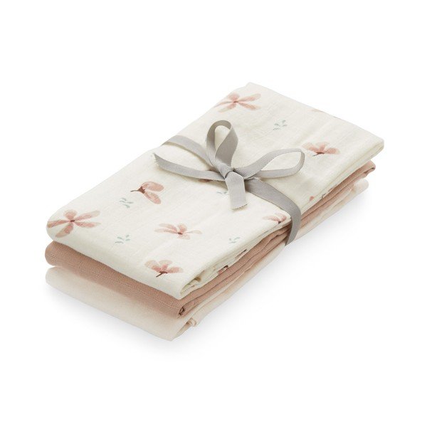 Pieluszki z bawełny organicznej 3 szt. 70x70 cm Windflower Creme, Dusty Rose, Powder – Cam Cam Copenhagen