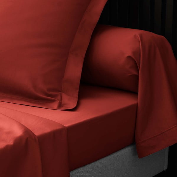 Ceglaste prześcieradło z perkalu bawełnianego z gumką 180x200 cm Percaline – douceur d'intérieur-image-2