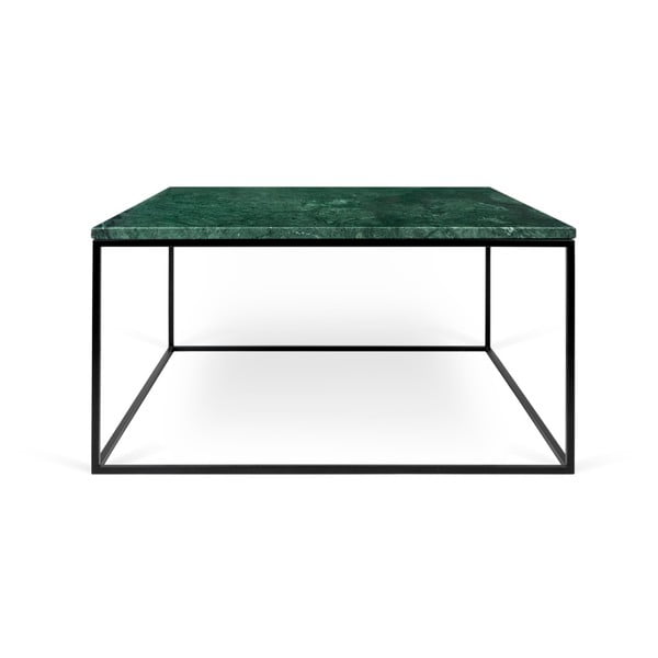 Zielony stolik marmurowy z czarnymi nogami TemaHome Gleam, 75x75 cm