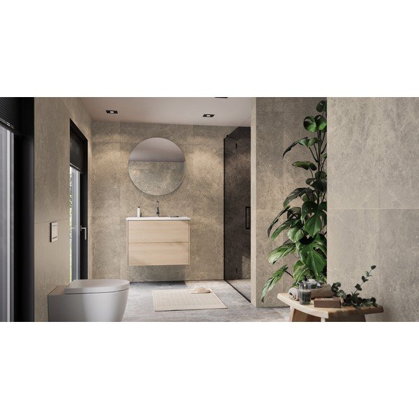 Wisząca szafka pod umywalkę w dekorze dębu w naturalnym kolorze 81x61 cm Bodera – Germania-image-1