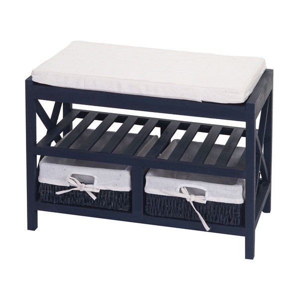 Niebieska ławka z szufladkami Mendler Shabby-image-3