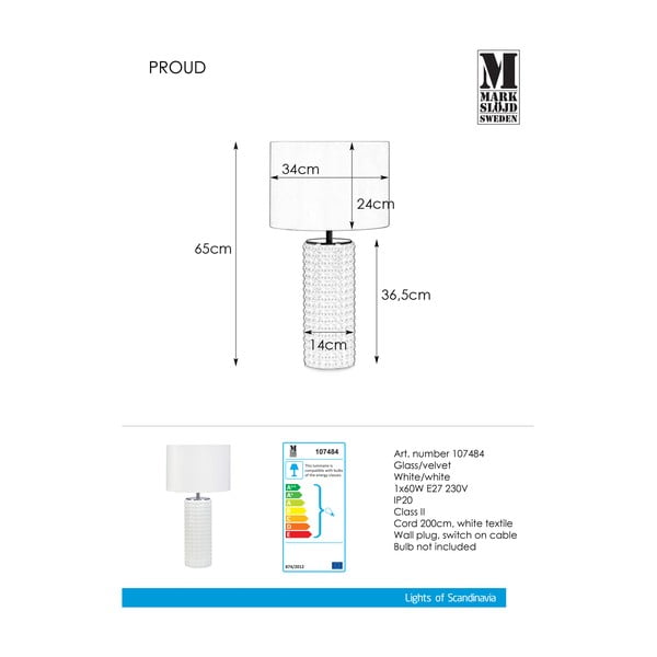 Biała lampa stołowa Markslöjd Proud, ø 34 cm-image-2