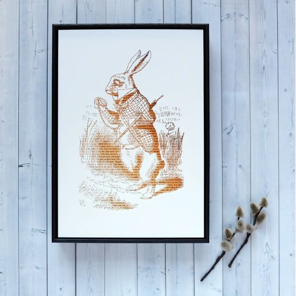 Plakat w drewnianej ramie Alice in Wonderland White Rabbit