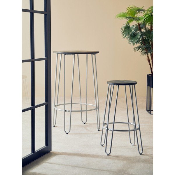 Hoker z litego drewna wiązu w kolorze srebra/w naturalnym kolorze (wysokość siedziska 75 cm) District – Premier Housewares-image-1