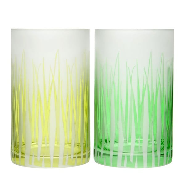Zestaw 2 świeczników Grass Glass, 12x20 cm