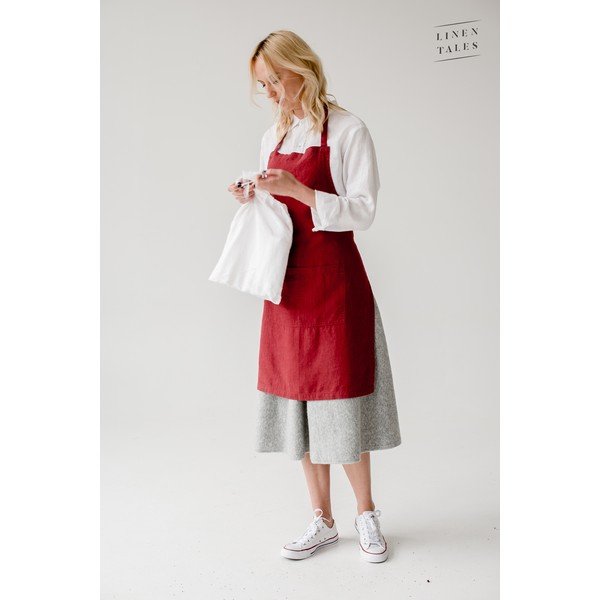 Czerwony lniany fartuch Linen Tales Daily Apron, 80x55 cm-image-3