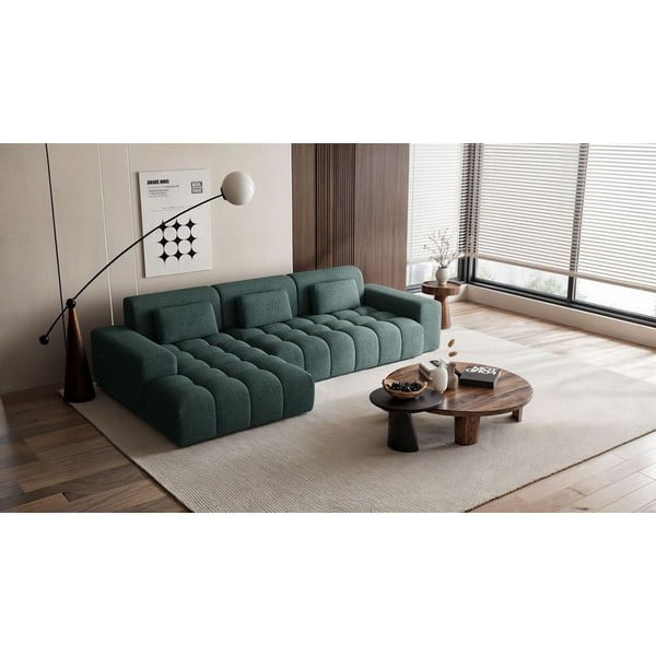 Niebieski narożnik z tkaniny szenilowej (lewostronny/z szezlongiem) Chevi – Ghado-image-1