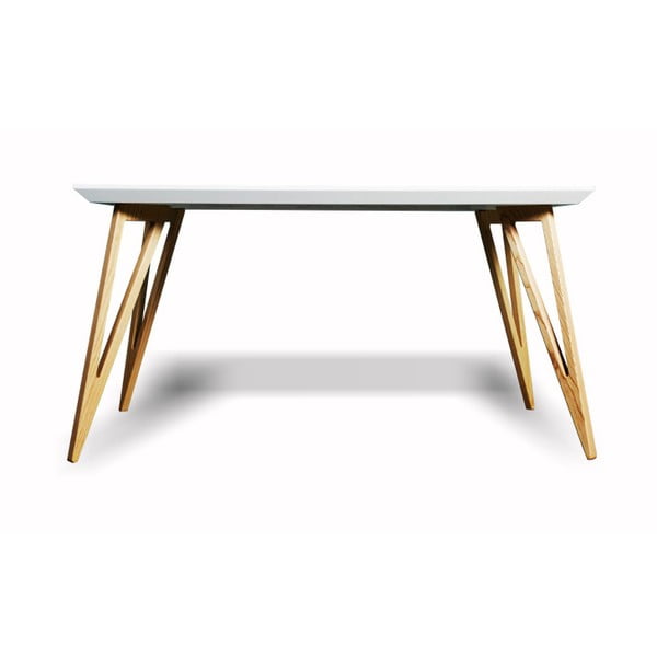 Stół z litego drewna jesionowego z białym blatem Charlie Pommier Triangle, 140x80 cm