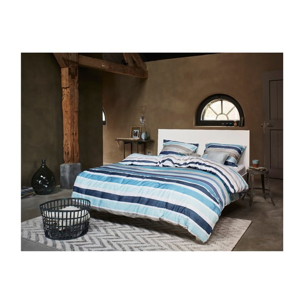 Niebiesko-biała prążkowana pościel o wydłużonej długości Esprit Iva, 200x220 cm-image-1