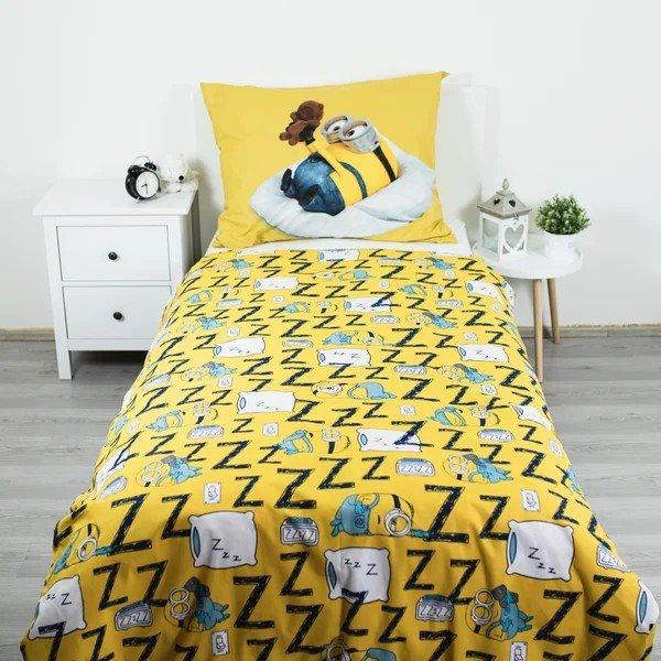 Żółta/niebieska bawełniana pościel dziecięca jednoosobowa 140x200 cm Mimoni Lazy Club – Jerry Fabrics-image-2