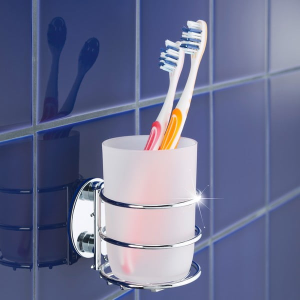 Biały samoprzylepny kubek na szczoteczki do zębów ze stali nierdzewnej – Wenko-image-1