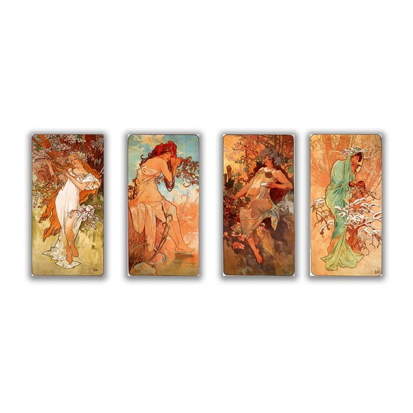 Zestaw 4 obrazów "Four Seasons" (Alfons Mucha), 45x120 cm