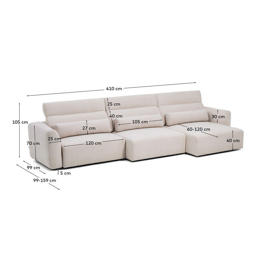 Beżowa częściowo rozkładana sofa z tkaniny szenilowej z szezlongiem 410 cm Lares – Kave Home (zdjęcie 5)