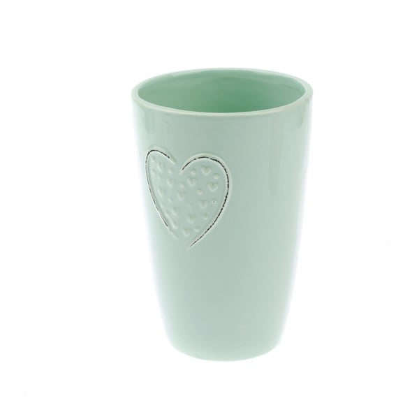 Jasnozielony wazon ceramiczny Dakls Hearts Dots, wys. 18,3 cm