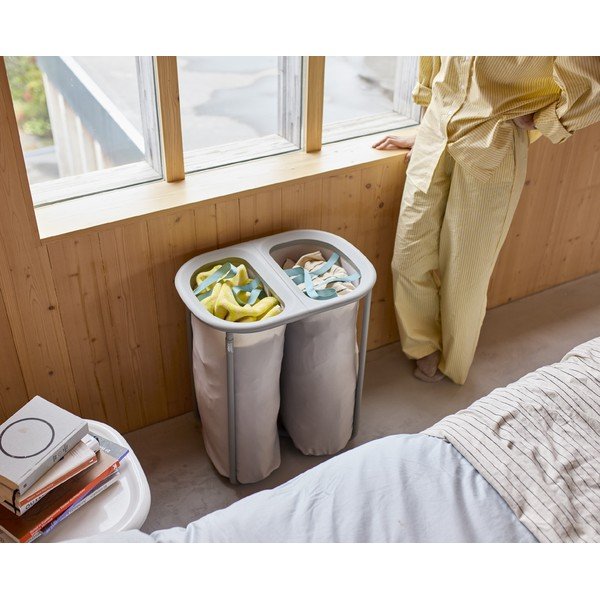 Jasnoszary tekstylny kosz na pranie 2x40 l Duo – Joseph Joseph-image-1