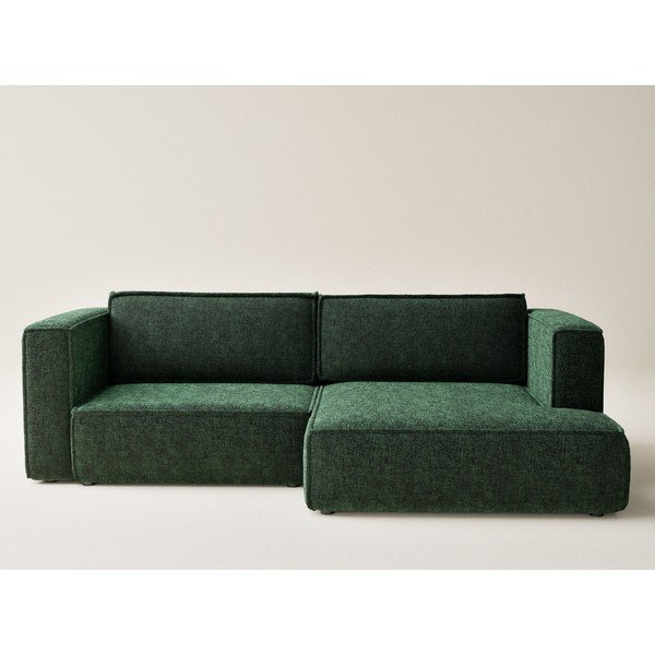 Ciemnozielony rozkładany/ze schowkiem narożnik z tkaniny szenilowej (prawostronny/z szezlongiem) Velto – Maison de Rêve-image-2