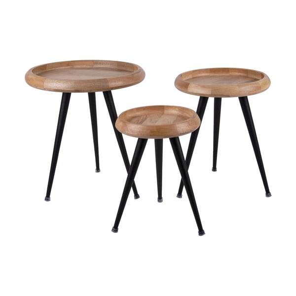 Okrągłe stoliki z litego drewna mango zestaw 3 szt. Tripod – Leitmotiv