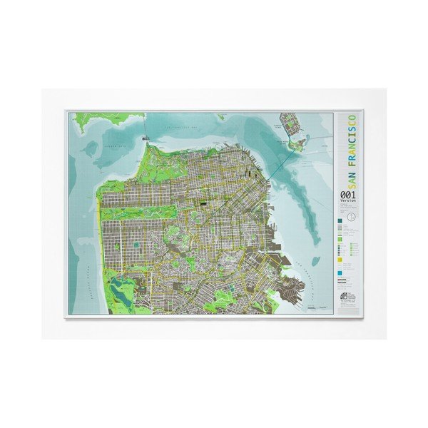 Zielona magnetyczna mapa San Francisco The Future Mapping Company Street Map, 100x70 cm