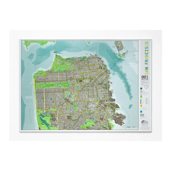 Zielona magnetyczna mapa San Francisco The Future Mapping Company Street Map, 100x70 cm