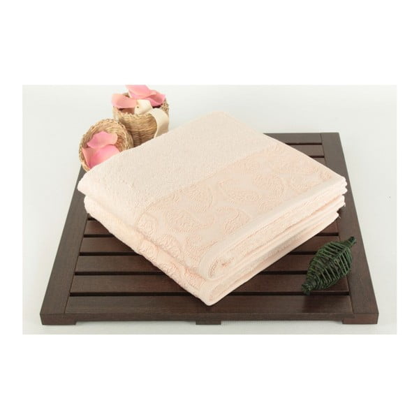 Zestaw 2 łososiowych ręczników kąpielowych ze 100% bawełny Sal, 50x90 cm