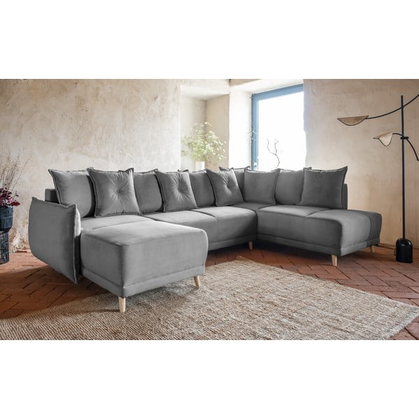 Szary sztruksowy rozkładany narożnik (prawostronny/w kształcie litery U) Lazy Lukka – Miuform-image-3