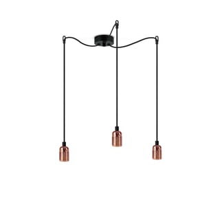 Lampa wisząca z 3 czarnymi kablami i oprawką żarówki w kolorze miedzi Sotto Luce Uno