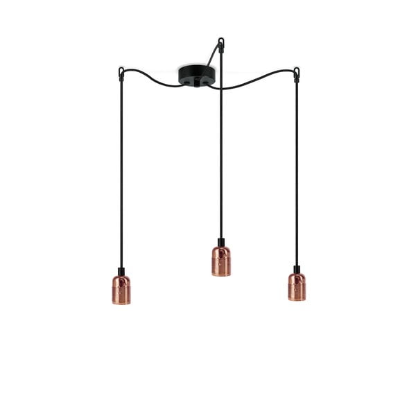 Lampa wisząca z 3 czarnymi kablami i oprawką żarówki w kolorze miedzi Sotto Luce Uno