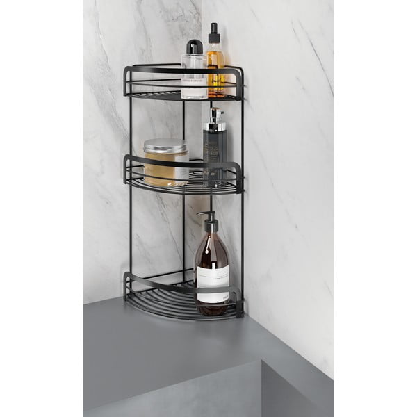 Czarna trzypoziomowa narożna półka łazienkowa Origin - Metaltex-image-1