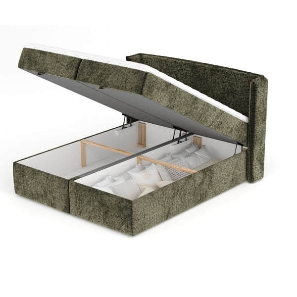 Ciemnozielone łóżko boxspring ze schowkiem 160x200 cm Passion – Maison de Rêve-image-3
