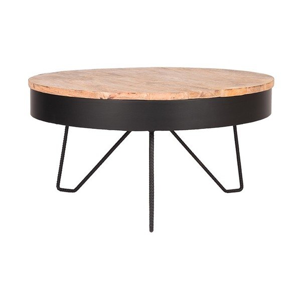 Czarny stolik z blatem z drewna mango LABEL51 Saran, ⌀ 80 cm-image-2