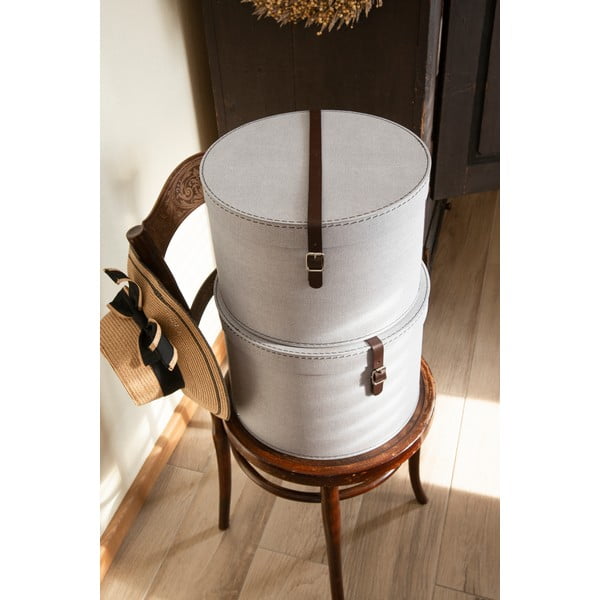 Jasnoszare kartonowe pojemniki zestaw 2 szt. z pokrywką ø 37,5x25,5 cm Rut Canvas Paper Laminate – Bigso-image-2