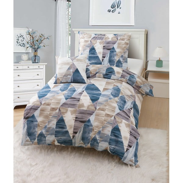 Niebiesko-brązowa pościel jednoosobowa z mikrosatyny 3-częściowa 140x200 cm Eden – JAHU collections