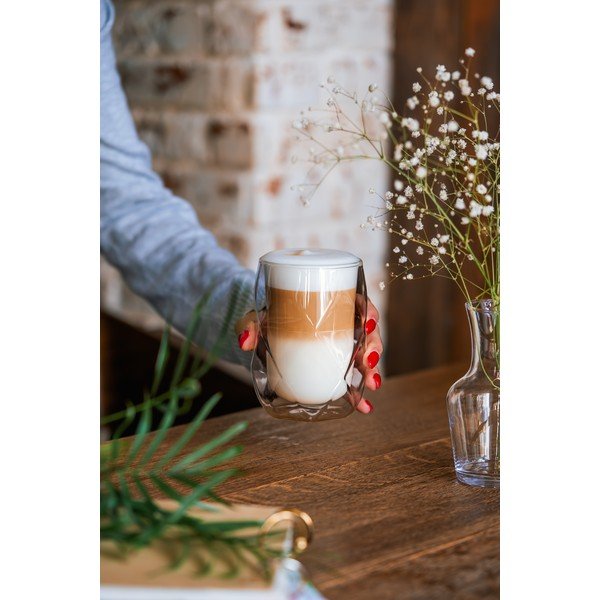 Zestaw 2 szklanek z podwójną ścianką do latté Vialli Design Geo, 350 ml-image-1