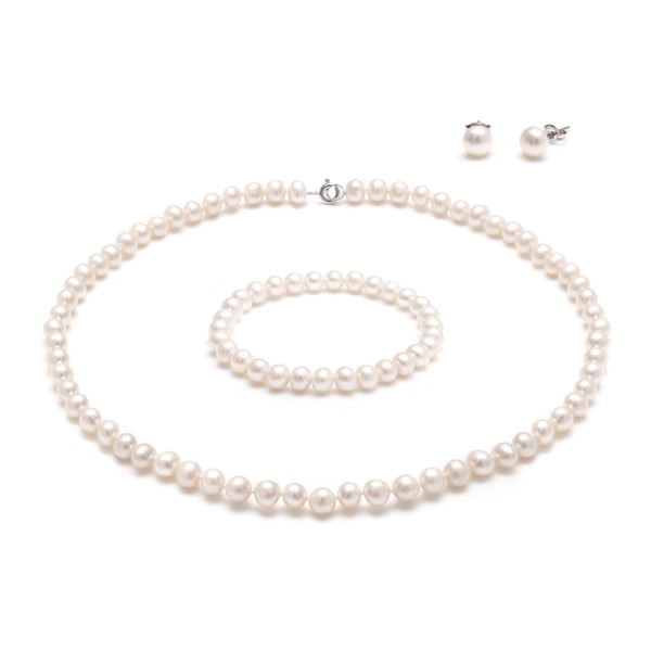 Komplet białej perłowej biżuterii GemSeller Cava