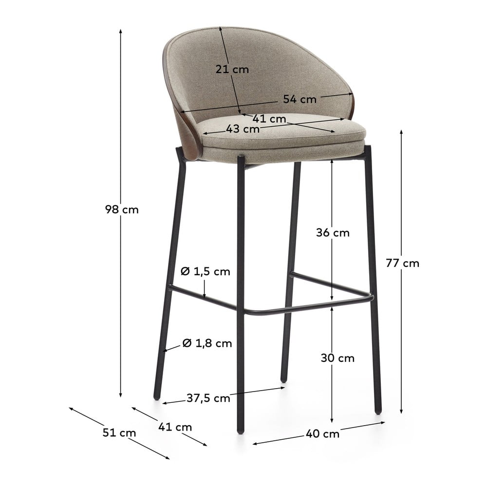Brązowo-beżowy hoker (wysokość siedziska 77 cm) Eamy – Kave Home (zdjęcie 5)