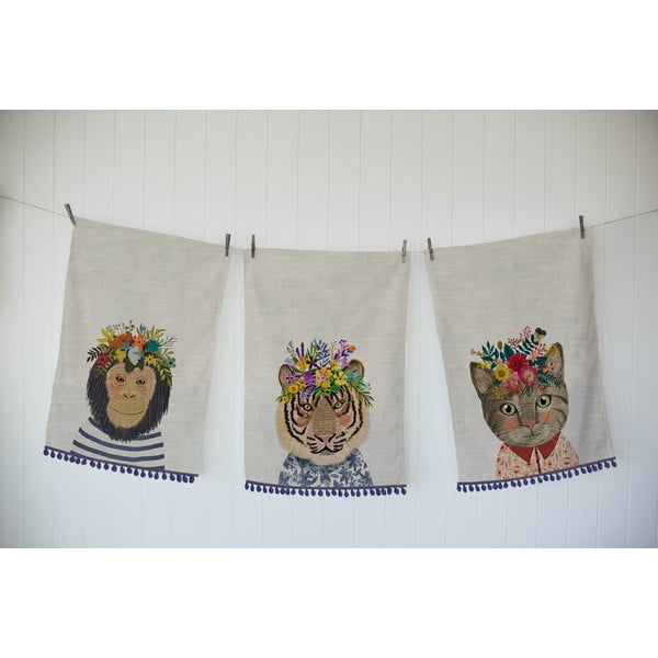 Zestaw 3 ścierek z domieszką bawełny Madre Selva Floral Friends, 50x70 cm