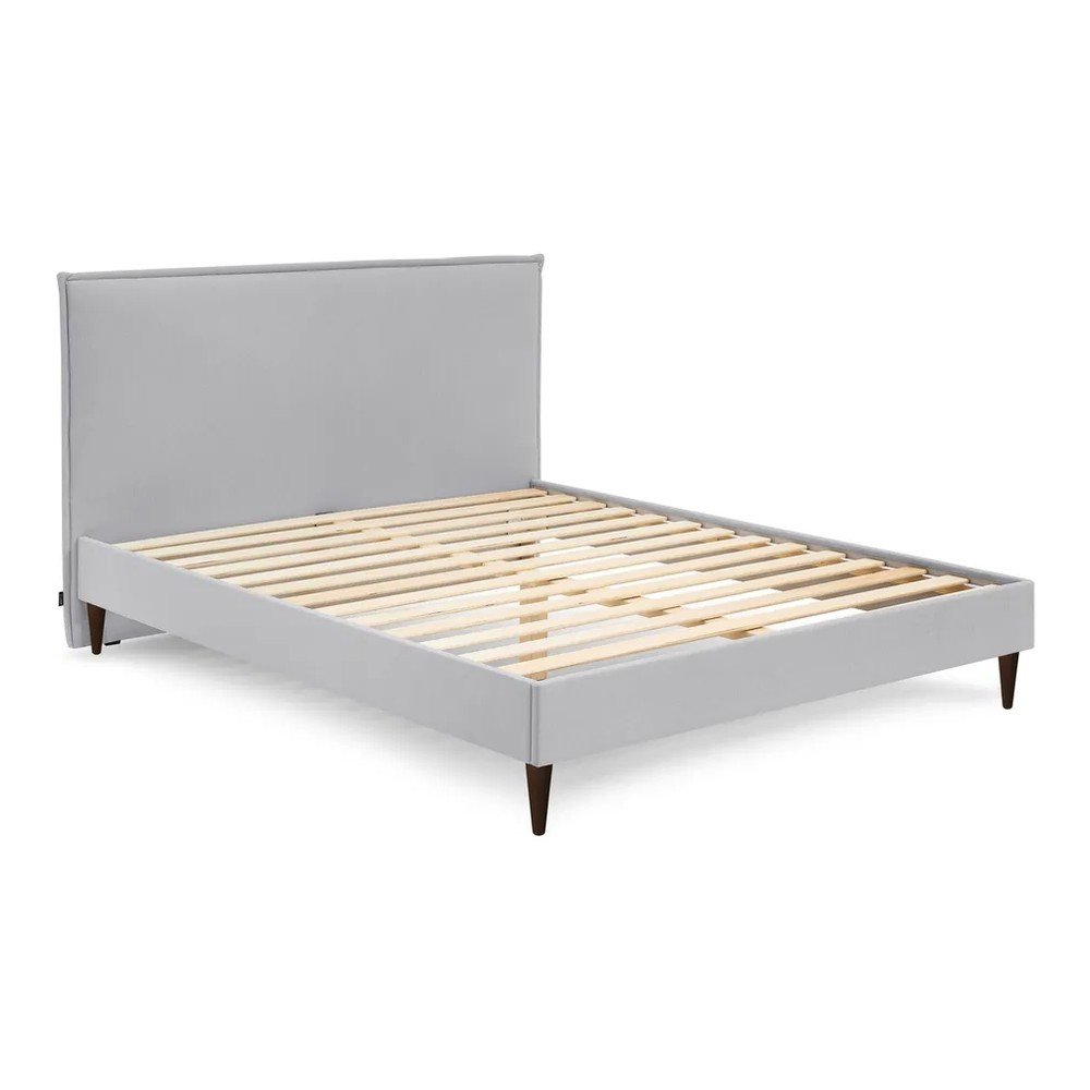 Jasnoszare tapicerowane łóżko dwuosobowe ze stelażem 180x200 cm Sary – Bobochic Paris