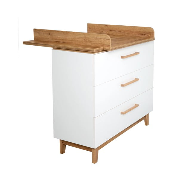 Biała niska komoda dziecięca w dekorze dębu z przewijakiem 118x104 cm Finn – Roba-image-3