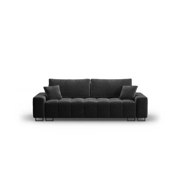 Ciemnoszara aksamitna rozkładana sofa ze schowkiem 250 cm Wicklow – Cosmopolitan Design