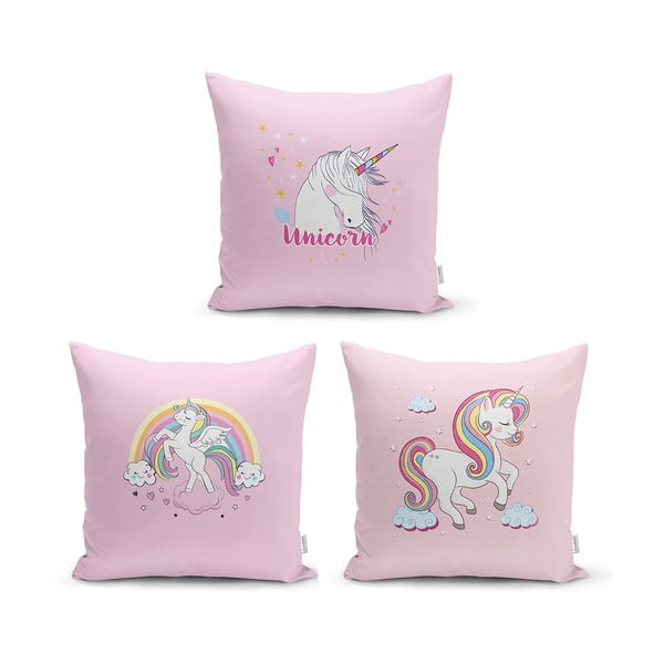 Poszewki na poduszki dla dzieci zestaw 3 szt. Unicorn Pony – Minimalist Cushion Covers