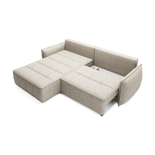 Beżowy aksamitny rozkładany/ze schowkiem narożnik (lewostronny/z szezlongiem) Campo – ELTAP-image-1